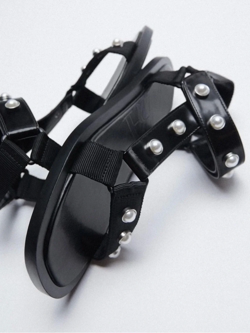 Zara Black Pearl-Embellished Strappy Sandals - Picture 5 of 7